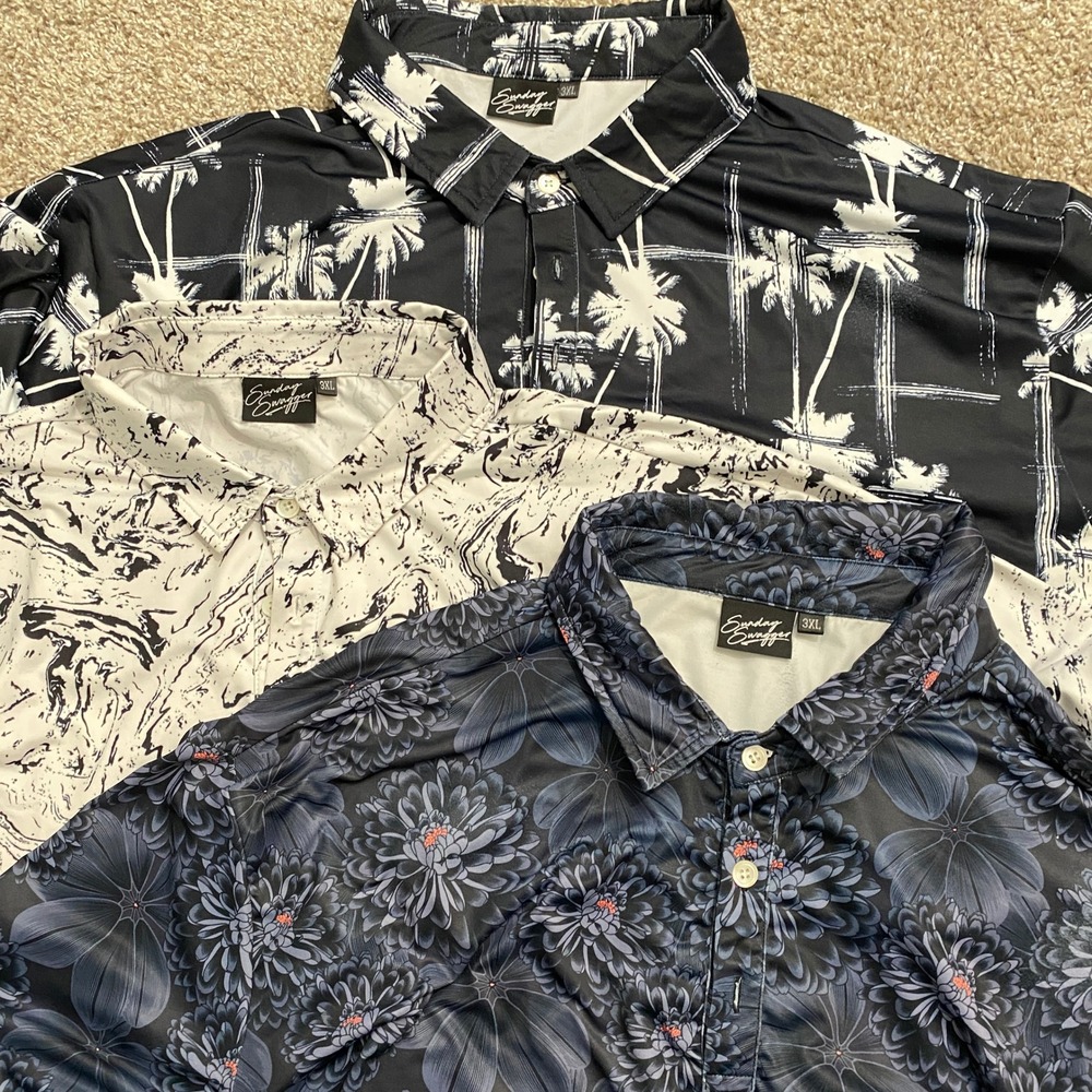 Sunday Swagger Performance Golf Polo Lot 3 Mens 3XL Floral Marble Tropical Multi